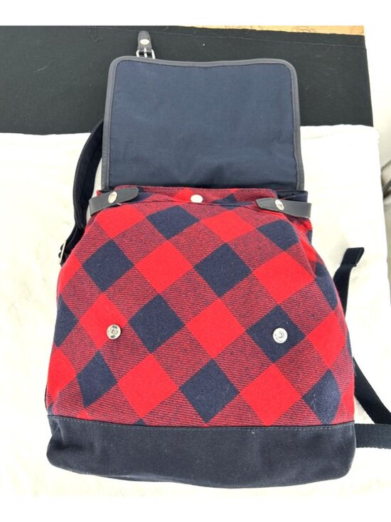 Land\'s End Wool Blend Buffalo Checked Red Bag With Backpack Straps main image 4